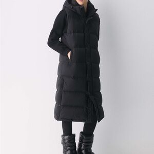 Aritzia Long Black Puffer Vest with Hood